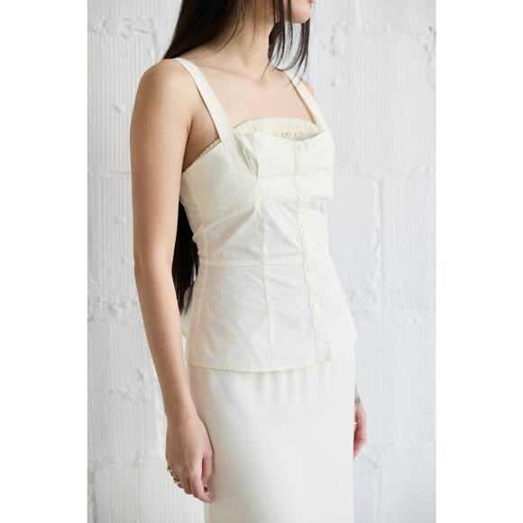 Mod Ref The Diana Tank Top Sleeveless Bustier Smocked Back - S - Ivory - Picture 2 of 5